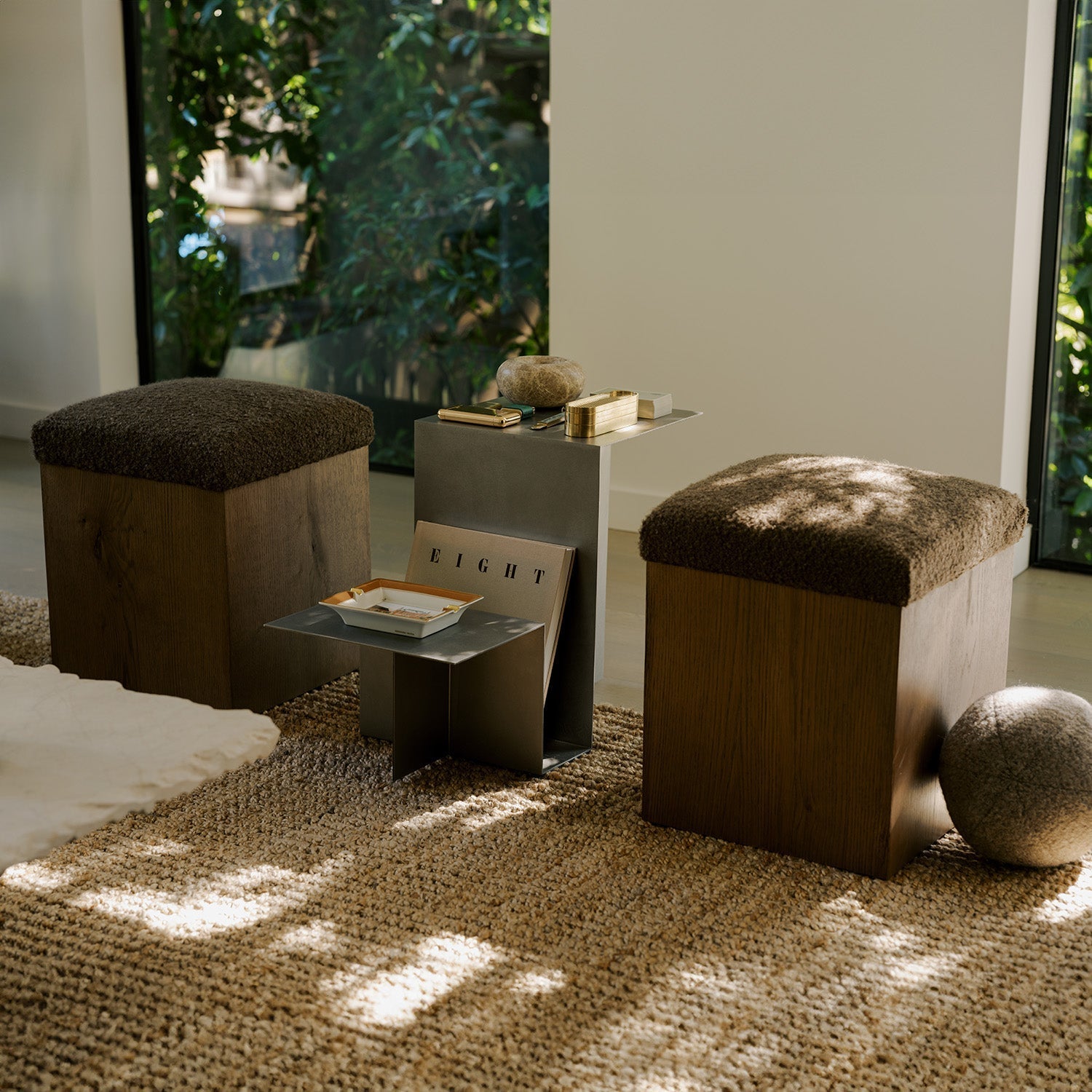 Pouf en chêne sellier - Moka